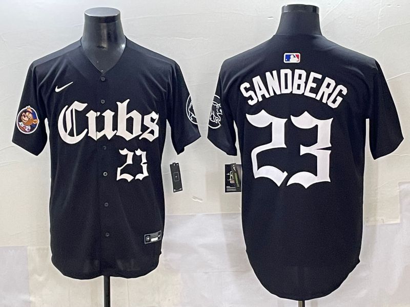 Men 2025 Chicago Cubs #23 Sandberg Black Five generations Joint Name Nike MLB Jersey style 11